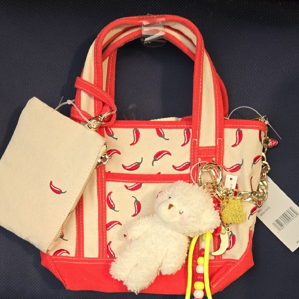 Chili Pepper Canvas Tote with Teddy Keychain